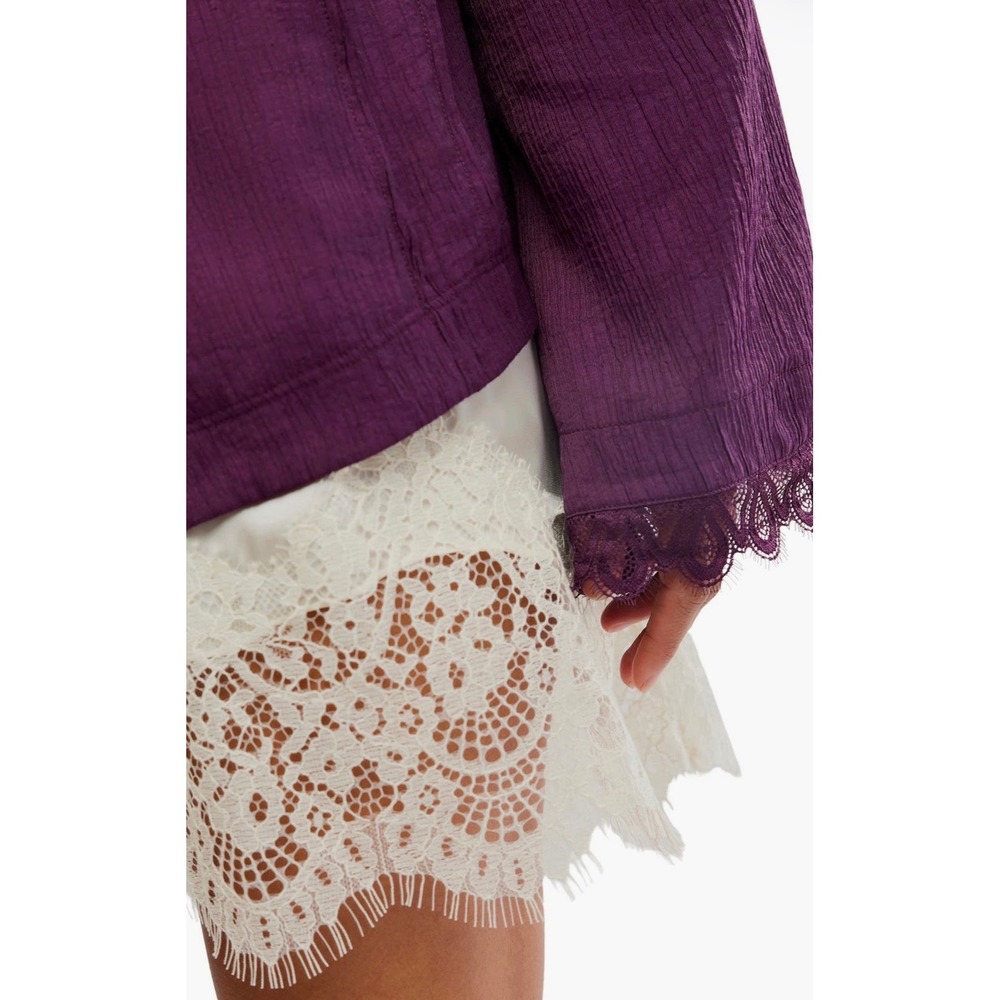 Free People Donni Lace Cuff Top Ivory Gauze Blouse NWOT italian plum - Picture 3 of 4